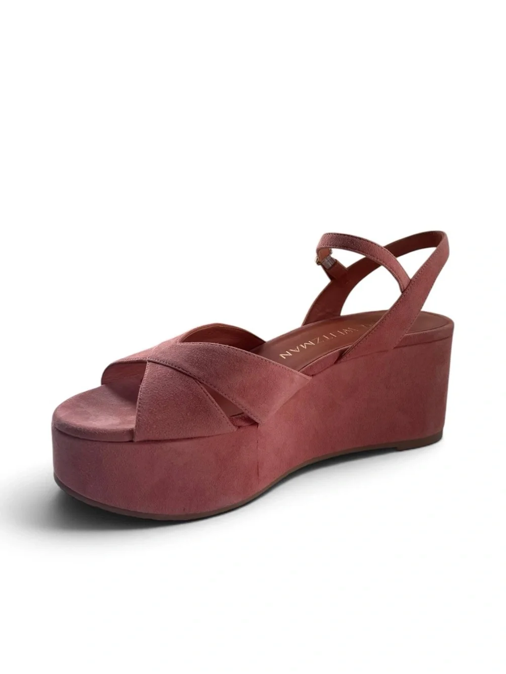 Stuart Weitzman Women's Platform Wedge Sandals Pink Suede Crisscross Size 9